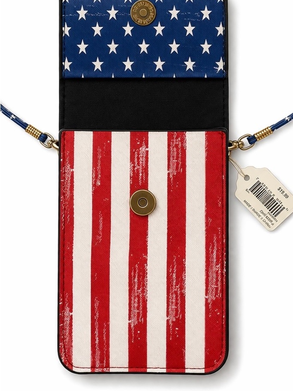 NWT | Hallmark | Star Print Crossbody Phone Bag - Blue/Red/White - Picture 2 of 3